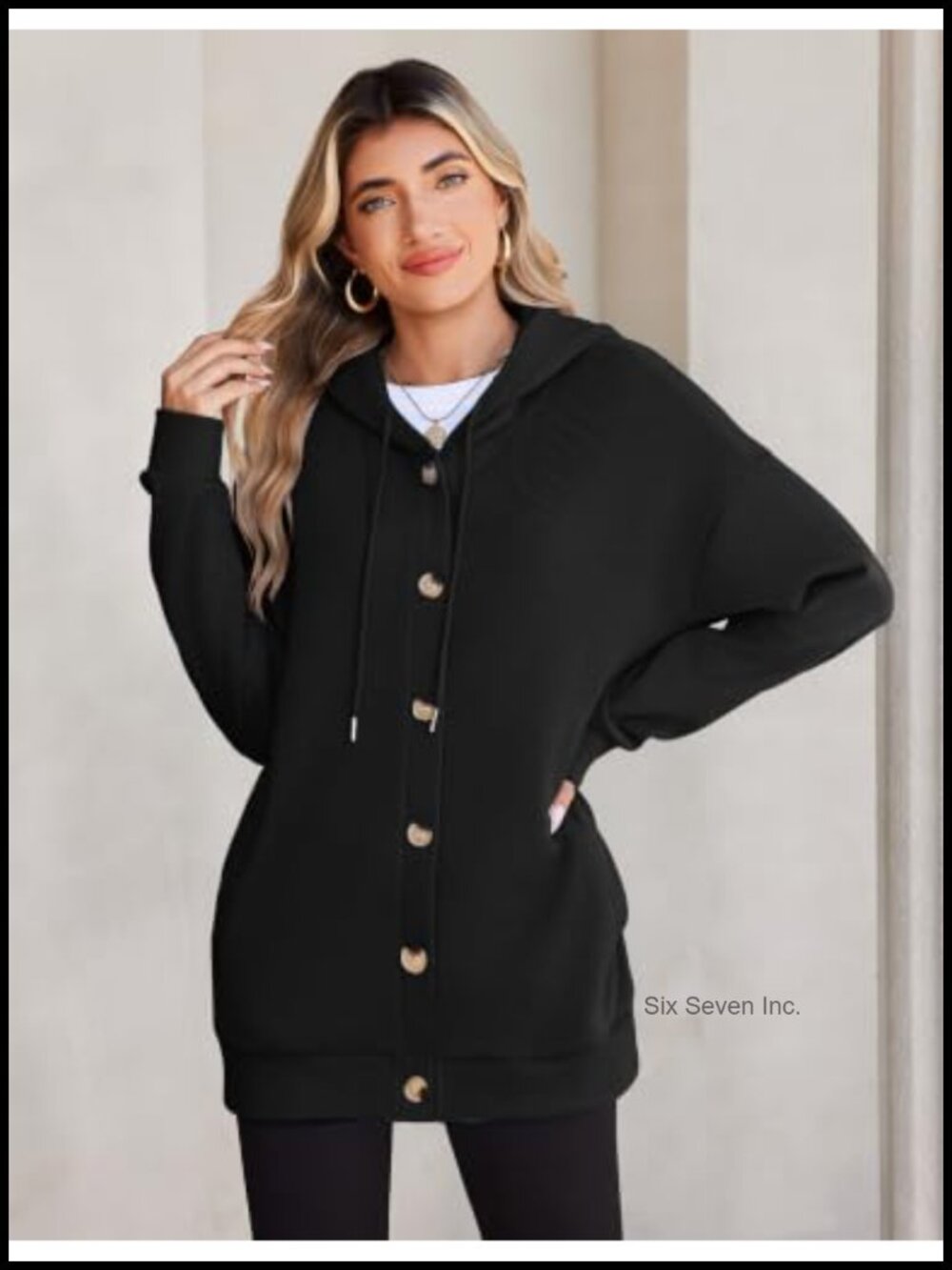 Zeagoo Women's Button Front Hoodie Oversized Fleece Sweatshirt with Pockets - Picture 4 of 6